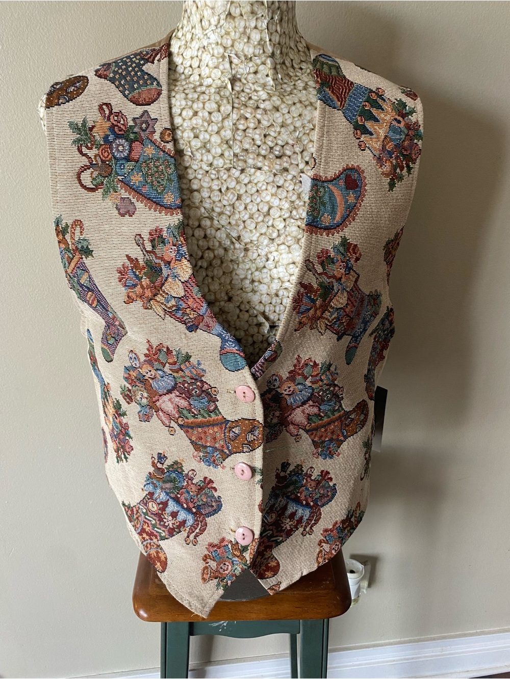 Vintage Floral Tapestry Vest Beige with Multicolor Print . tags  still on Rare